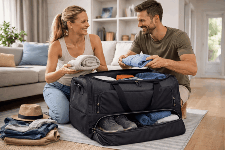 Koffer packen im Wohnzimmer