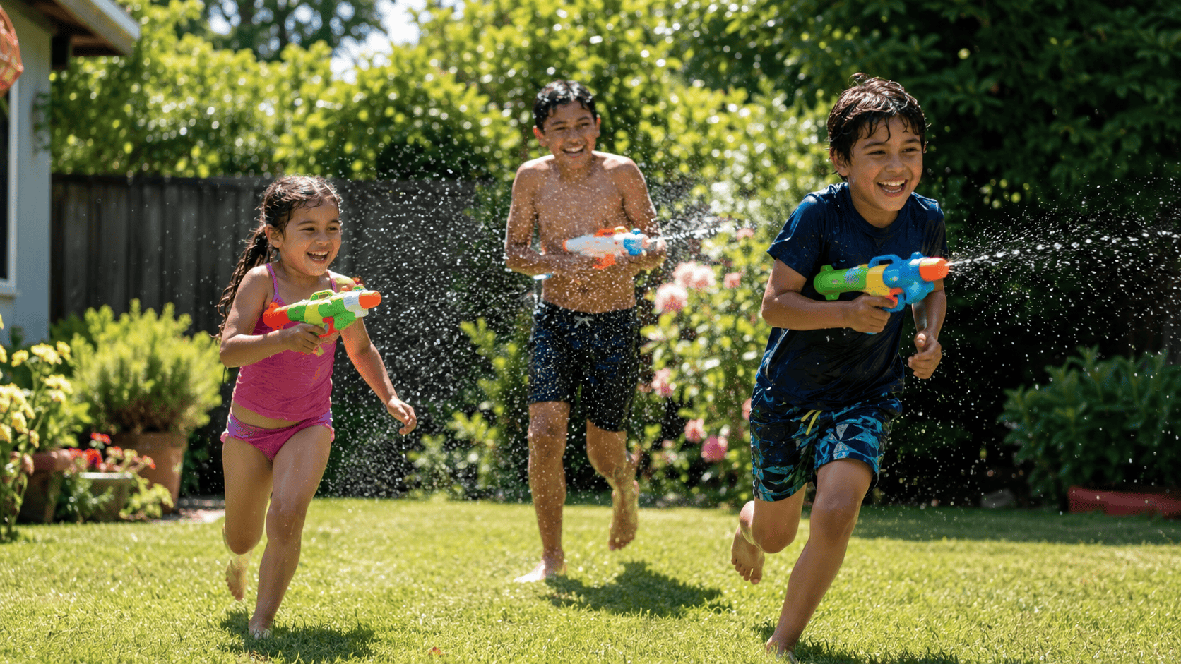 Wasserpistolen im Garten